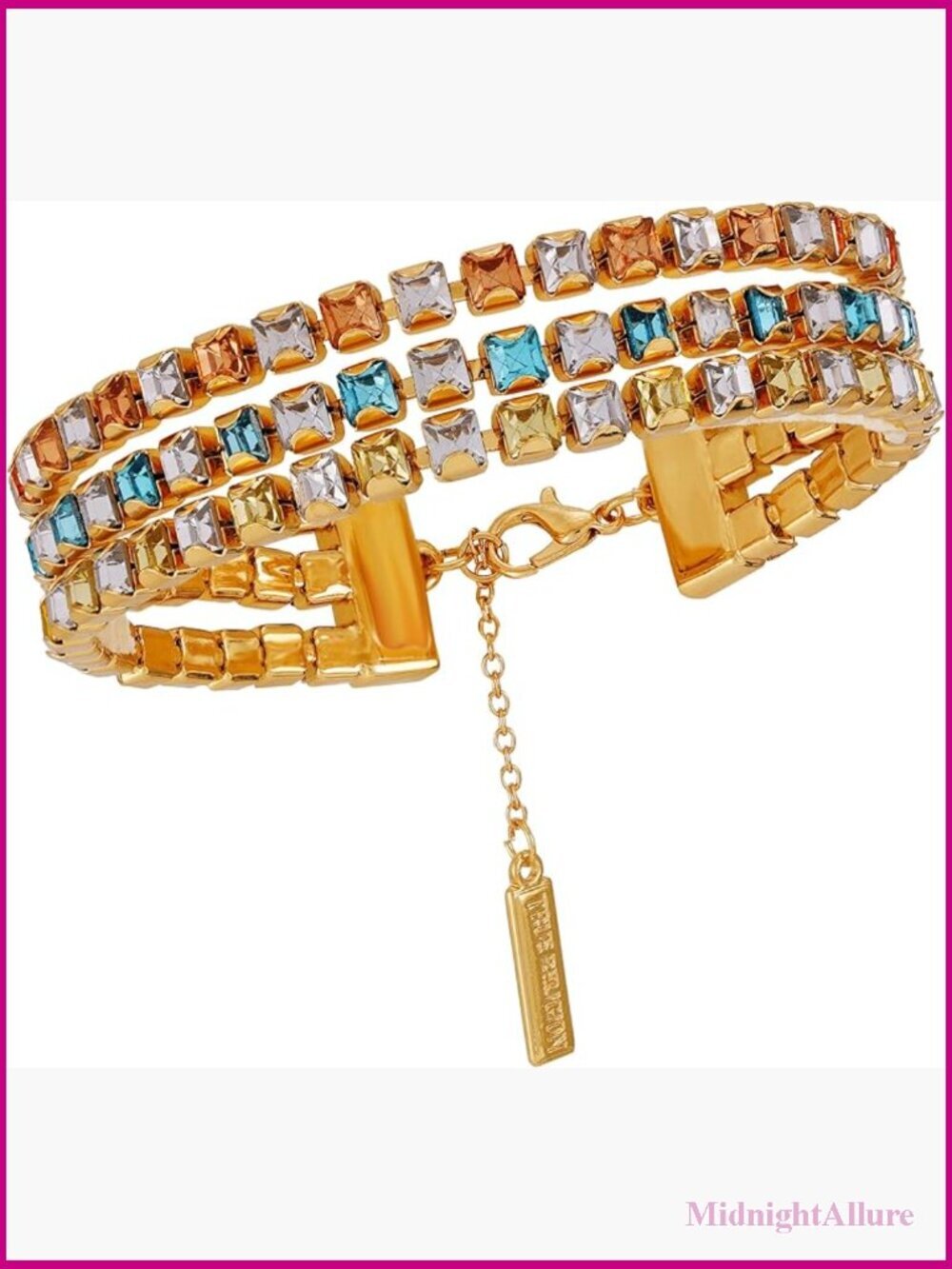 Gold-Tone Multi-Row Crystal Tennis Bracelet Adjustable
